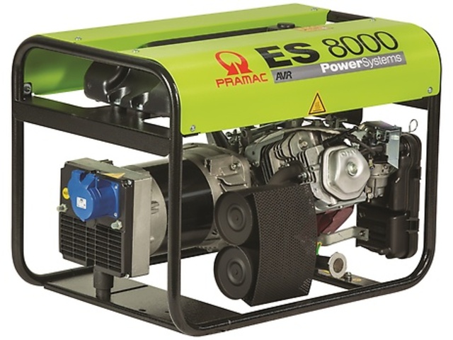 Dauerleistung 7 kVA 5,6 kW Standby 8,3 kVA 6,6 kW, 50 Hz 400 V 3000 upm., Synchrongenerator 2 Pole Bürstenlos, Benzinmotor Honda, Abmessungen LxBxH 729x500x536 mm Gewicht ca. 81 kg, Tank 11l, Schallpegel Db(A) 69 in 7 m, mit Seilzug Starter
